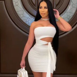 Solid Off Shoulder Hollow Bodycon Tube Dress
